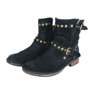 UGG Women's Fabrizia US6 Black Suede Sheepskin Lined Zip Studded Biker Boots